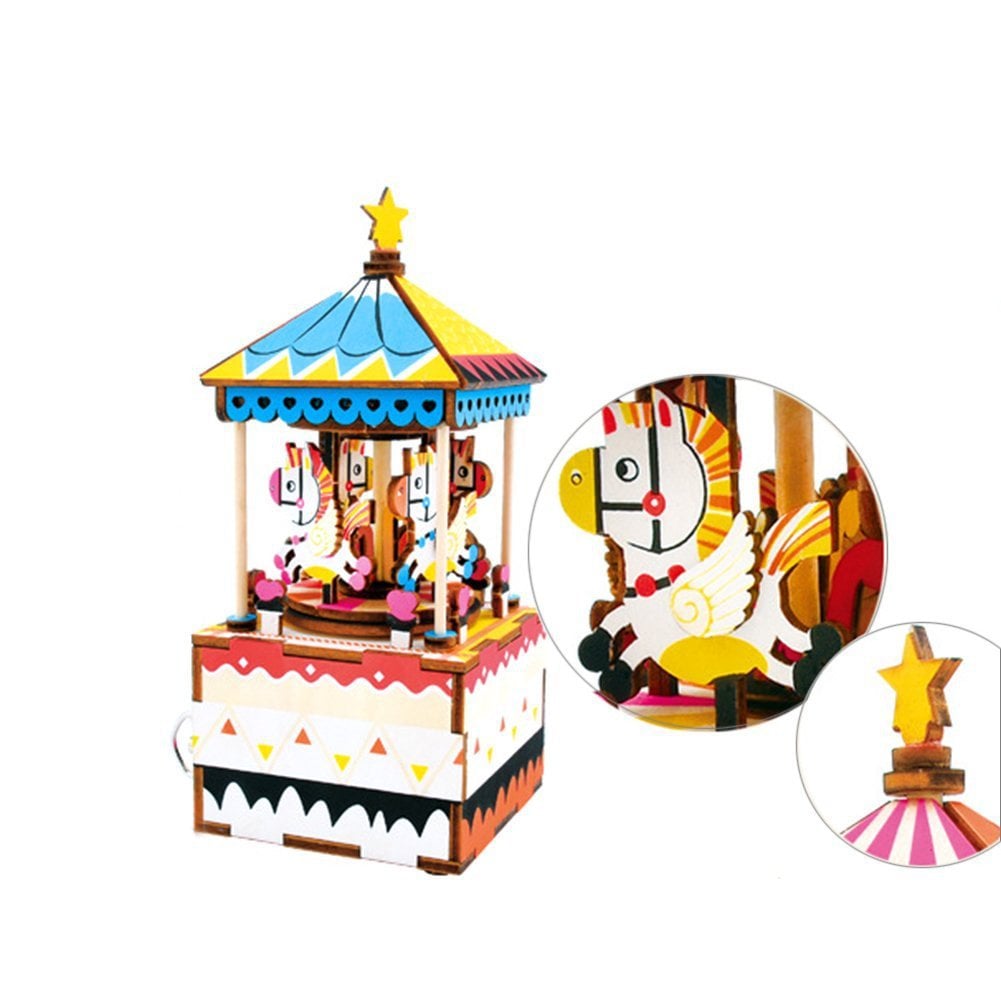 Robotime merry-go-round houten muziekdoos puzzel