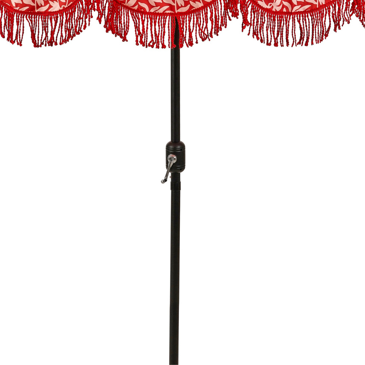 Rode parasol met bloemenprint en franjes Ø235 cm