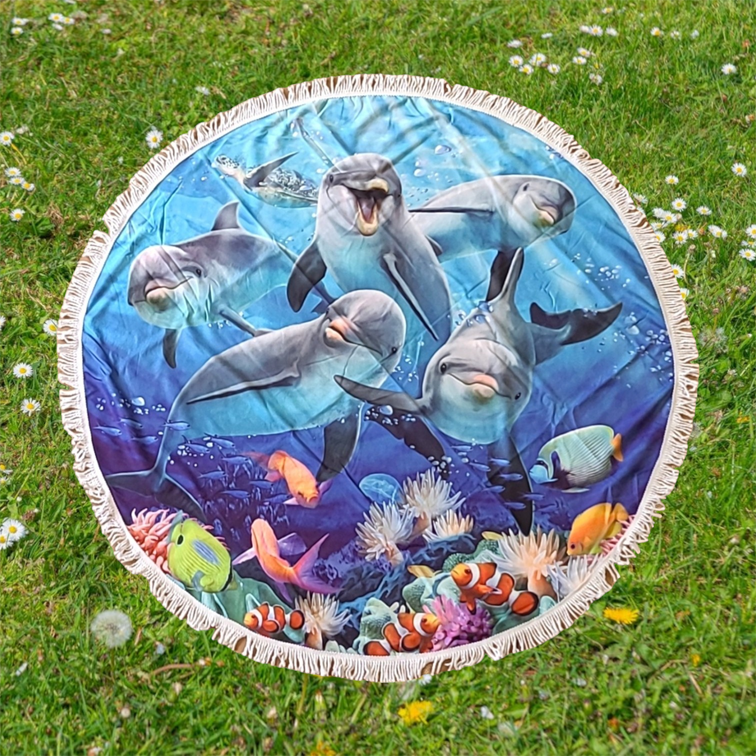 Dolphin Delight rond strandlaken / picknickkleed, dolfijnprint, 150 cm