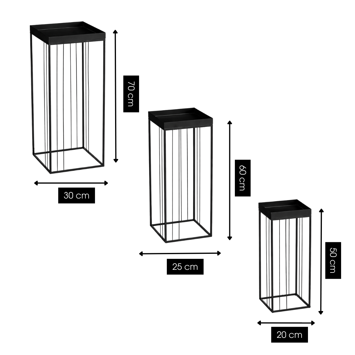 Zwarte bijzettafel set Beth hoog model - 3-delig
