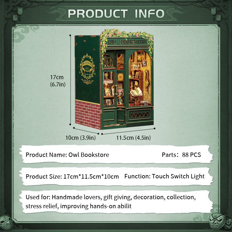 DIY book nook Owl Bookstore, 17 cm