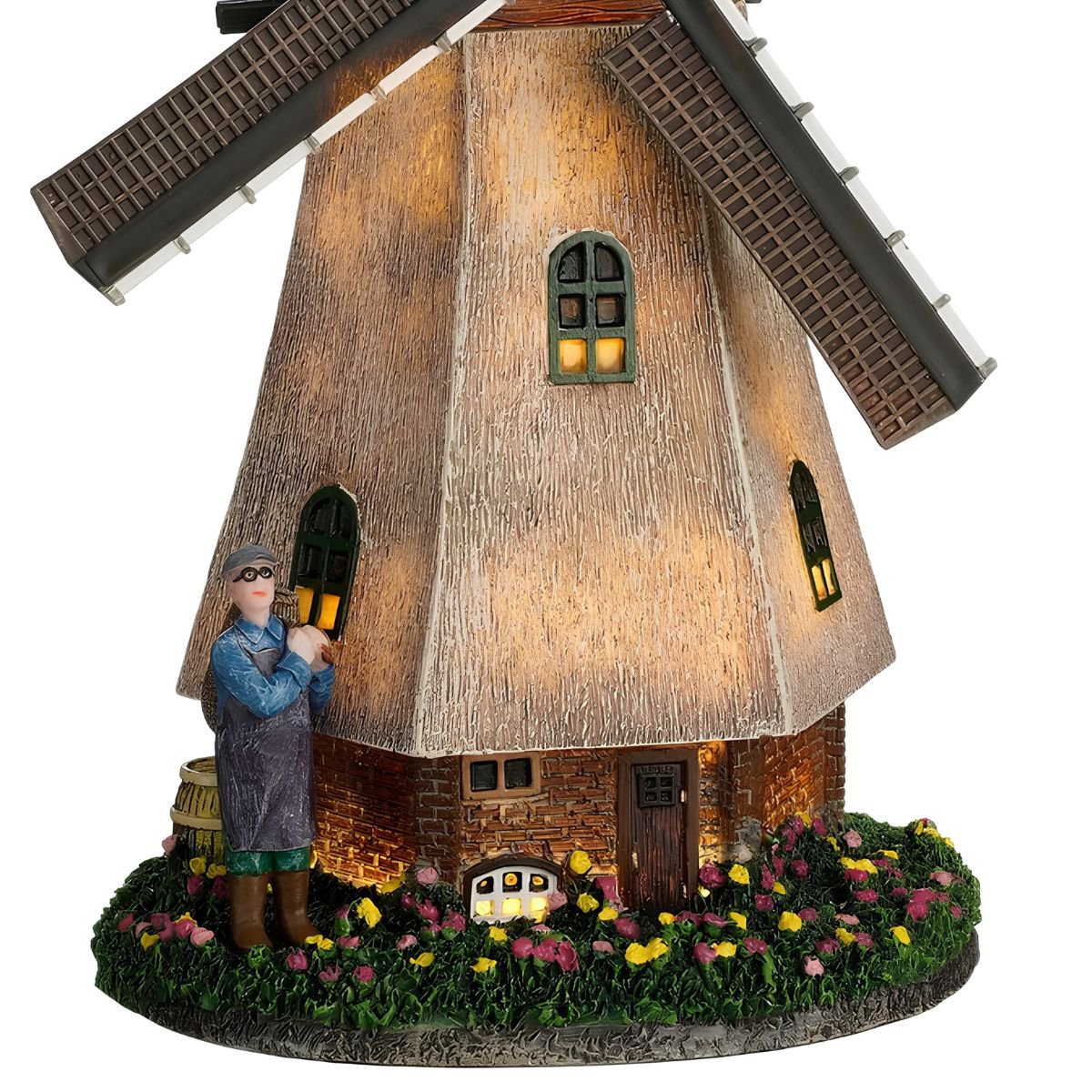 Kerstdorp Zaanse molen met draaiende wieken en verlichting, 20 × 14 × 28 cm