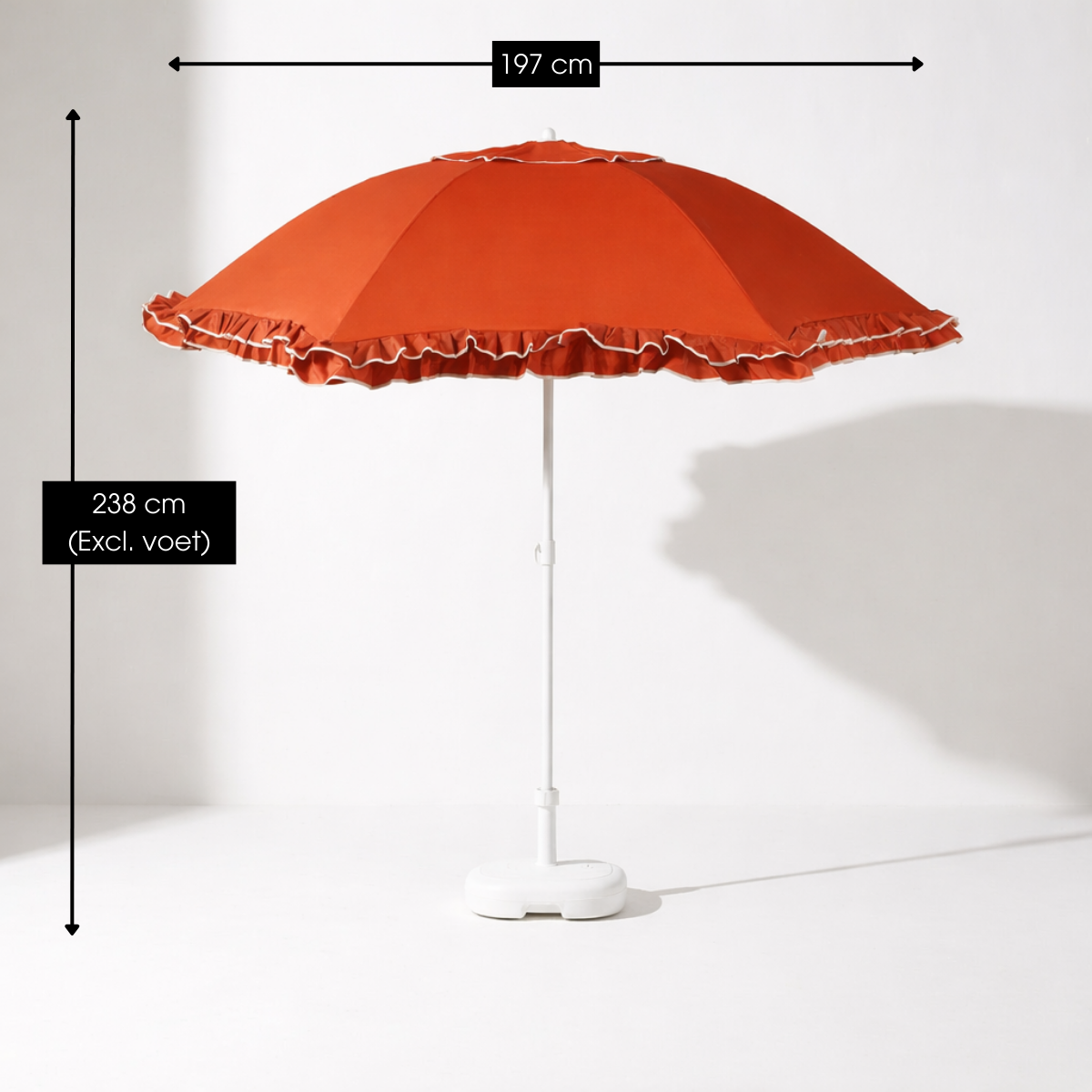 Terra parasol met ruches, Ø 195 × 238 cm