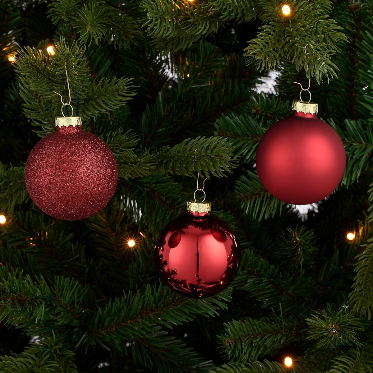 Rode glazen kerstballen set, 26 stuks Ø 5, 6 en 7 cm