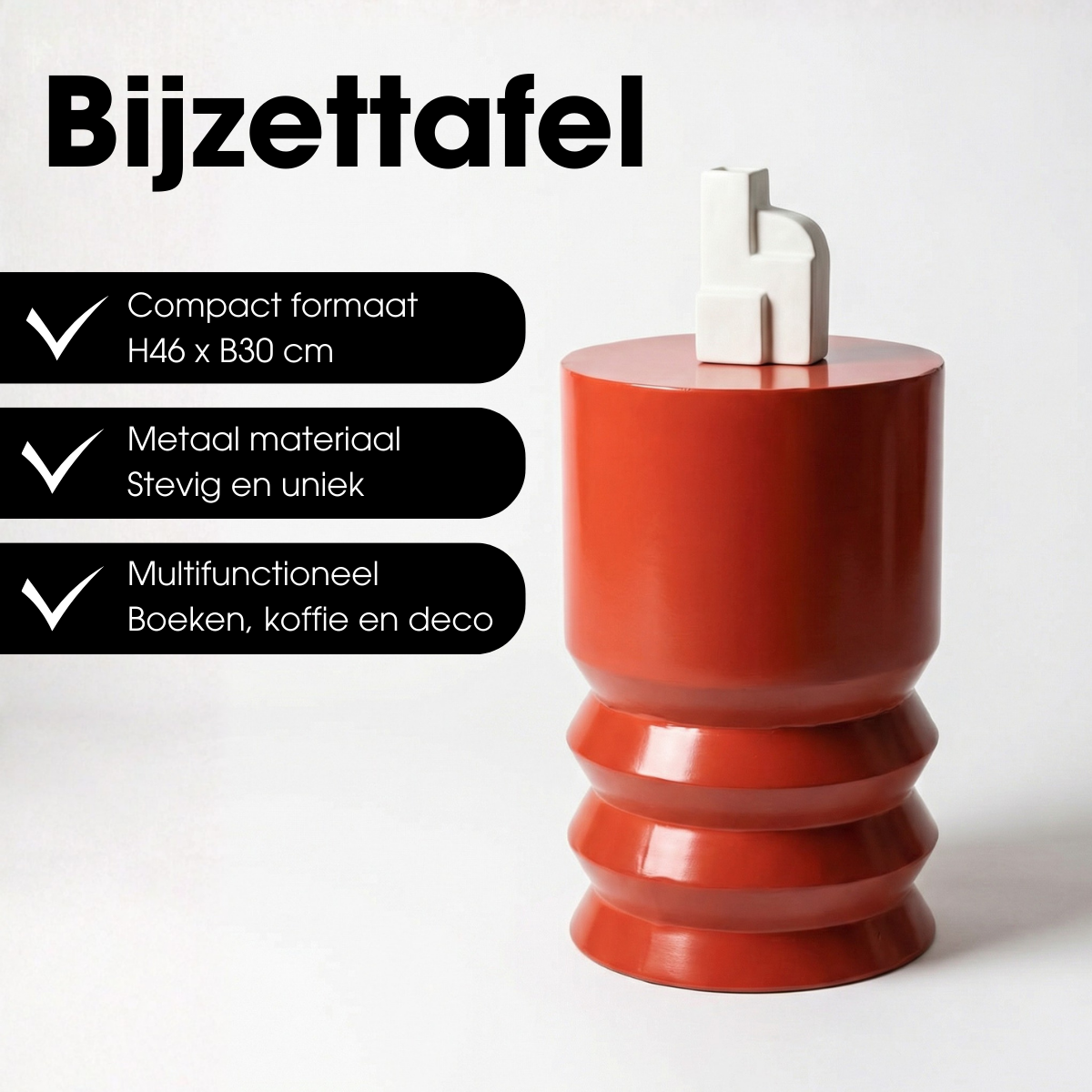 Mart bijzettafel rood, rond, 46 cm