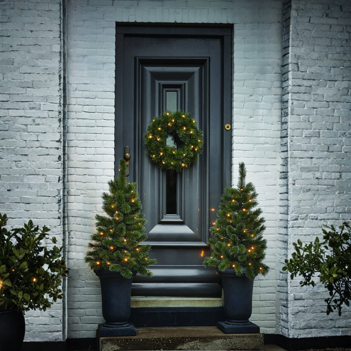 Glendon set met 2 kunstkerstbomen en kerstkrans, 90 cm, Ø 45 cm, met verlichting