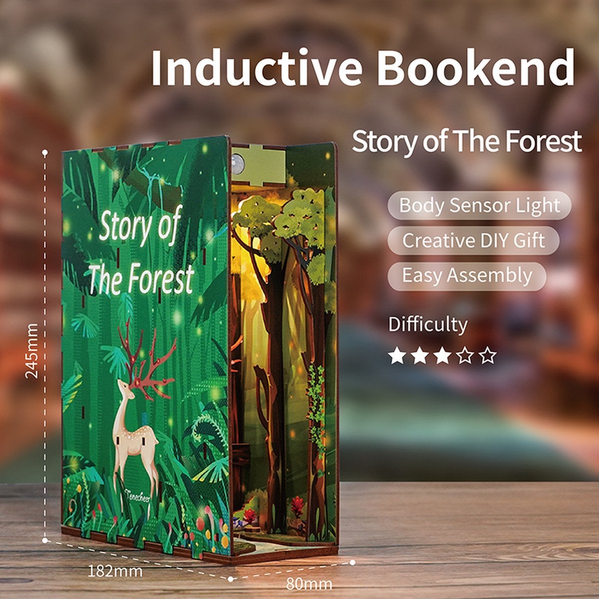 DIY book nook story of the forest bookend, 24,5 cm