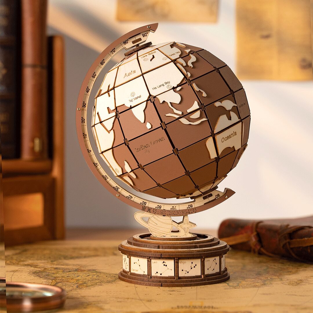 Houten 3D puzzel wereldbol, 23 cm