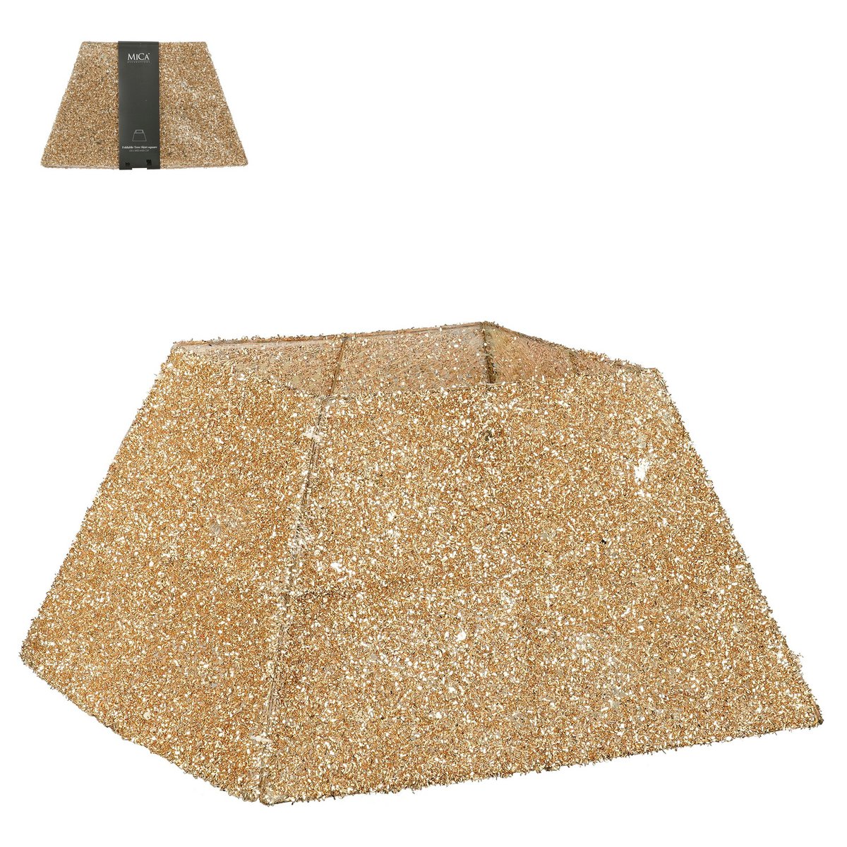 Goudkleurige kerstboomrok met glitter, 50 × 50 × 30 cm