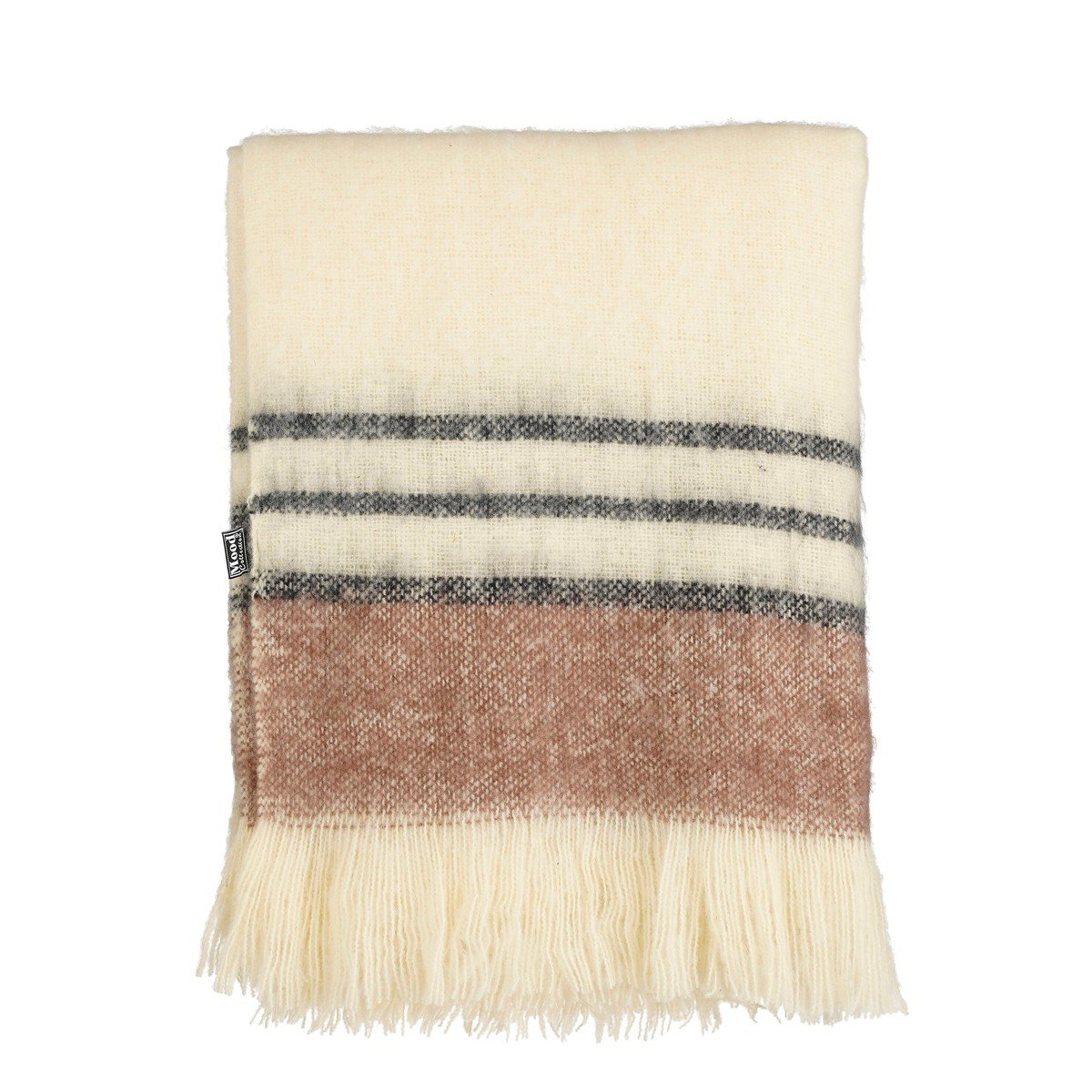 Plaid met strepen en franjes, beige, 130 × 180 cm