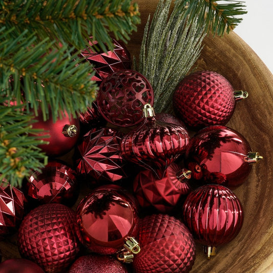 Donkerrode kerstballen set, onbreekbaar, 60 stuks Ø 7 cm