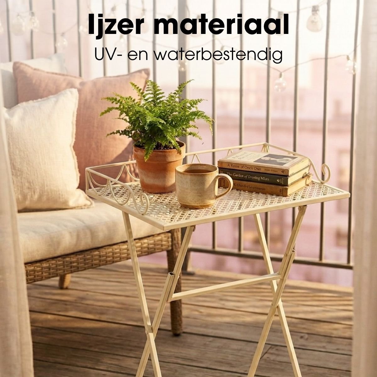 Marseille inklapbare bijzettafel voor buiten in gebroken wit, 50 × 38 × 68 cm