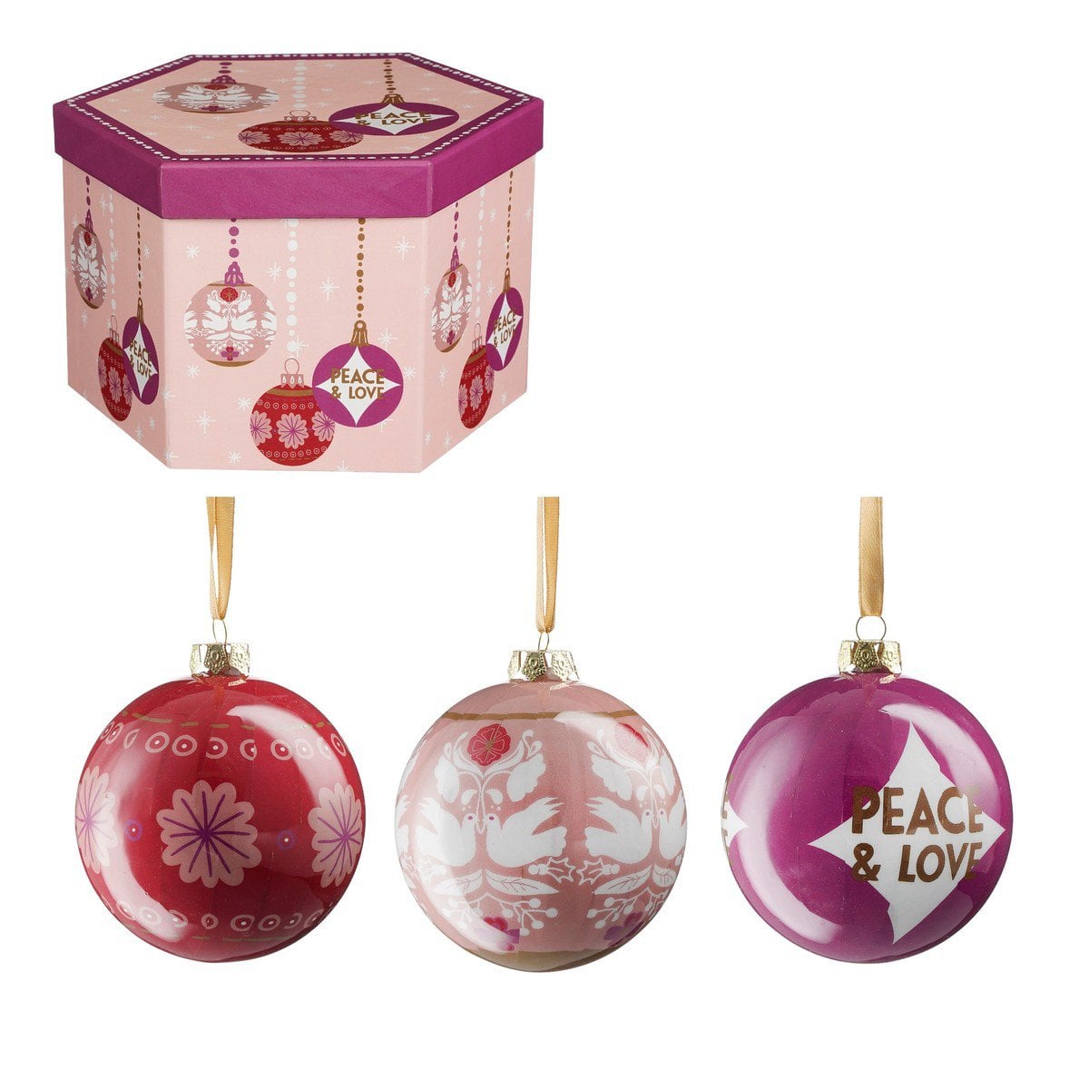 Roze kerstballen set met opdruk, 14 stuks Ø 7,5 cm