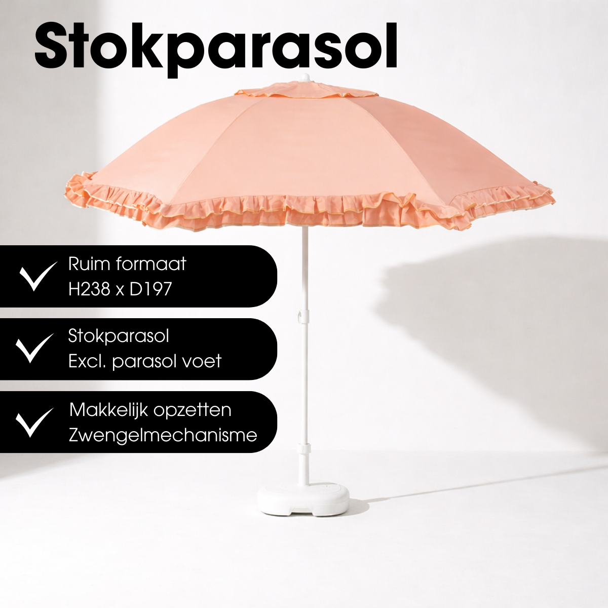 Perzikkleurige parasol met ruches Ø195 cm