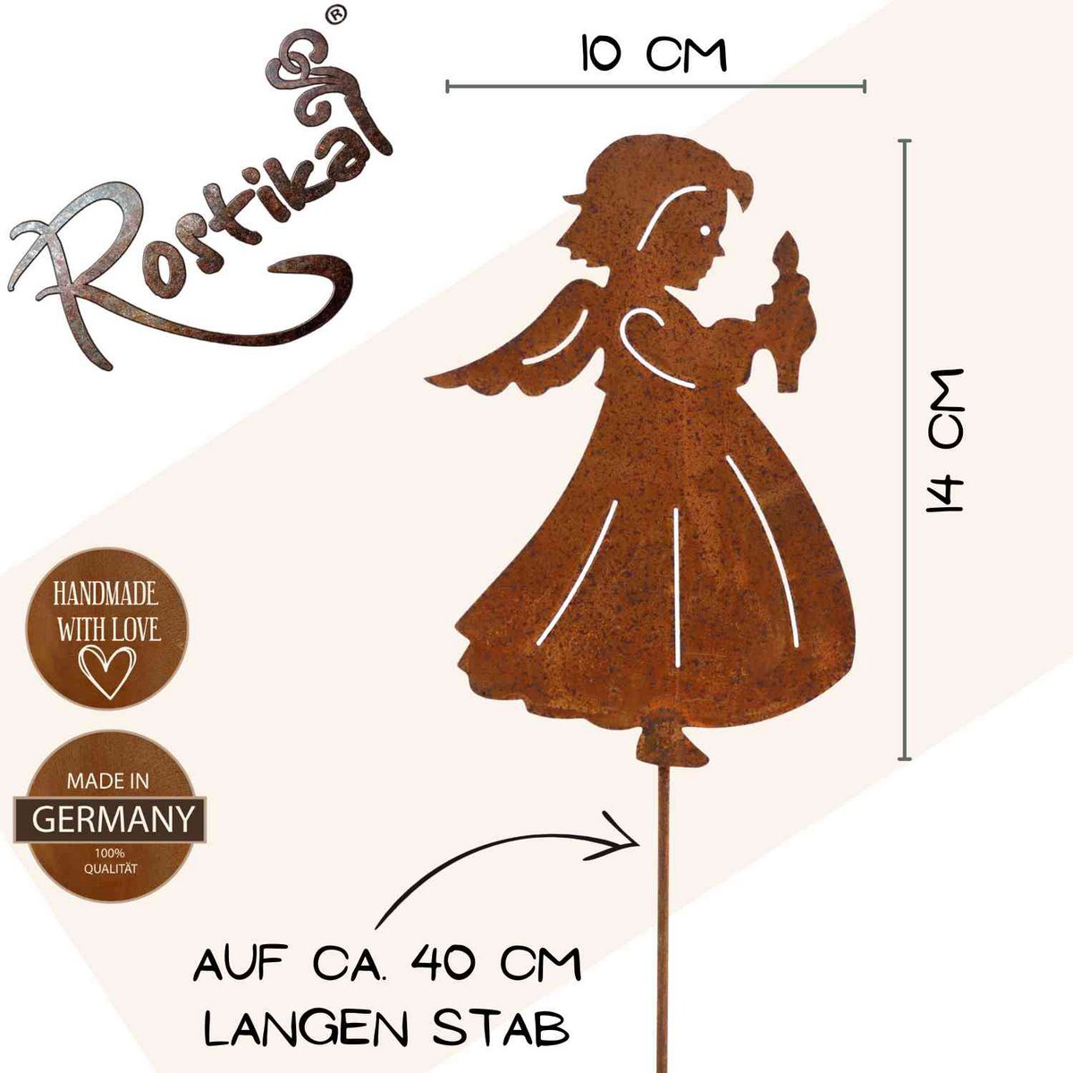 Kerstdecoratie engel met kaars | Roestkleurig decoratief engelenfiguur