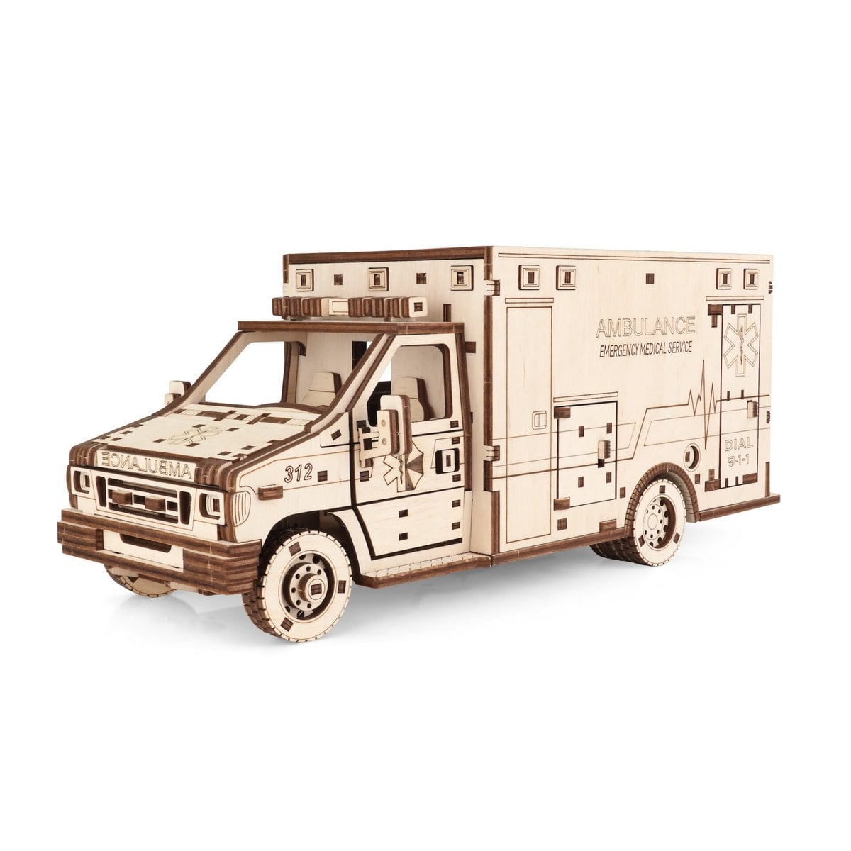 DIY houten mechanische puzzel ambulance, 29,5 x 12,9 x 12,4 cm