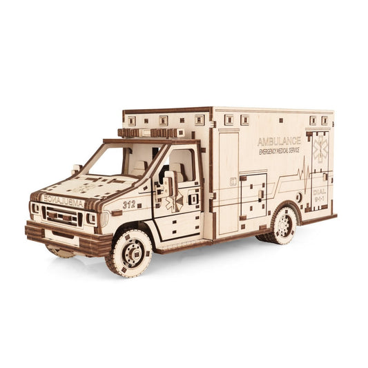 DIY houten mechanische puzzel ambulance, 29,5 x 12,9 x 12,4 cm