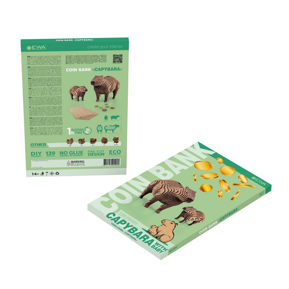 DIY houten spaarpot capibara, 19,3 x 7,2 x 12 cm