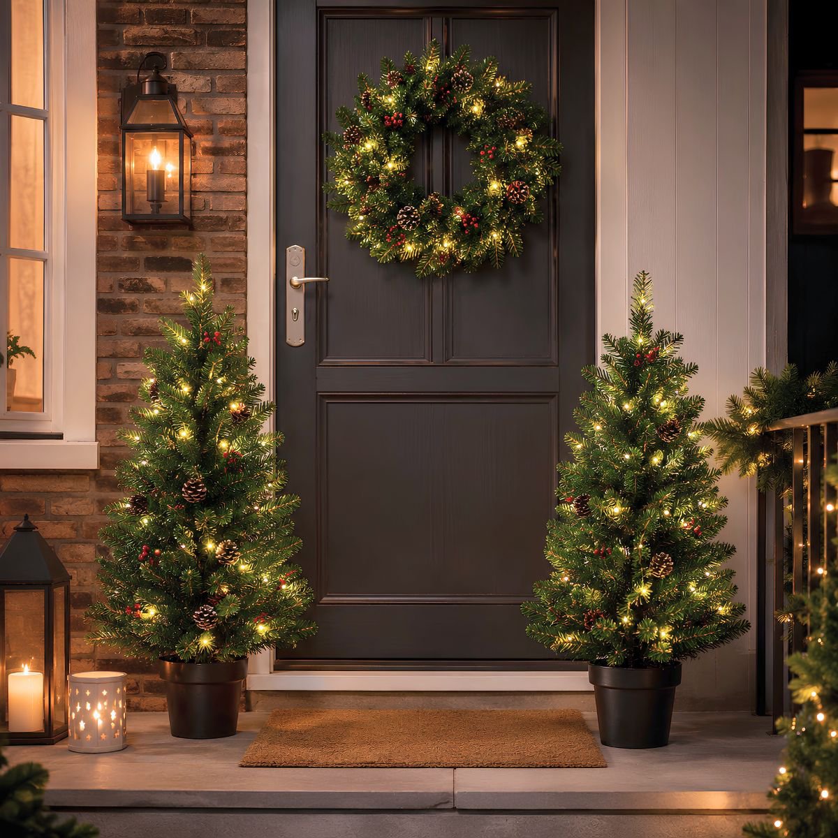 Creston kerstboomset met LED, 2 bomen en 1 krans, groen, 90 cm