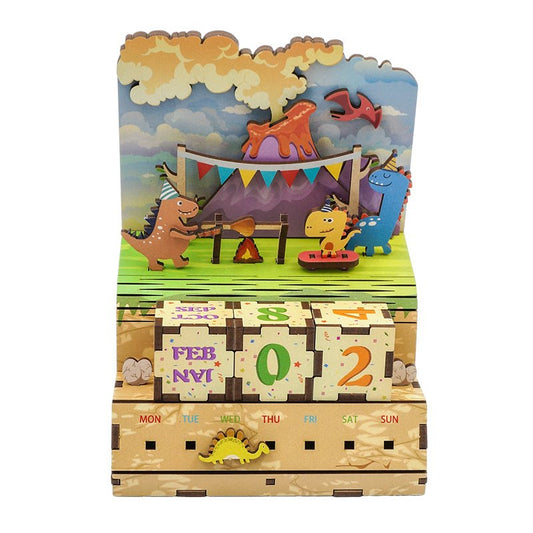 3D houten bouwpakket eeuwigdurende kalender Jurassic Party 15,5 cm – 47 stukjes
