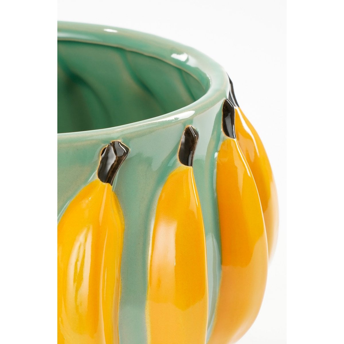 Moza bloempot, keramiek, groen met bananen, Ø 24 × 18 cm