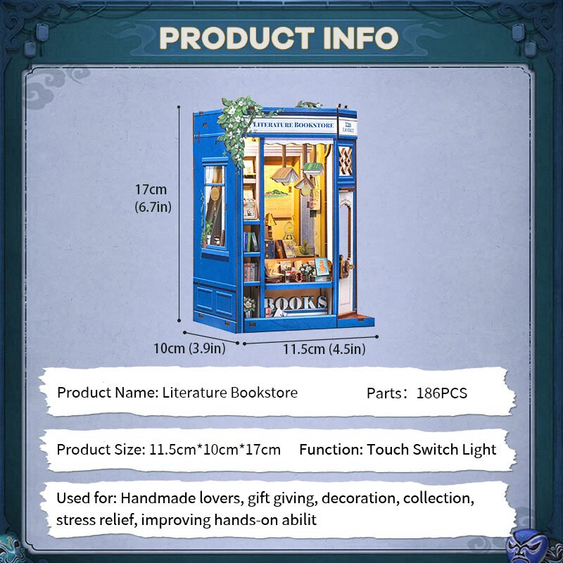 DIY book nook Literature Bookstore, 17 cm