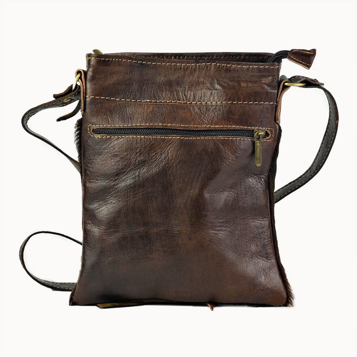 Farin leren heuptas en crossbodytas met koeienhuid, 15 × 3 × 20 cm