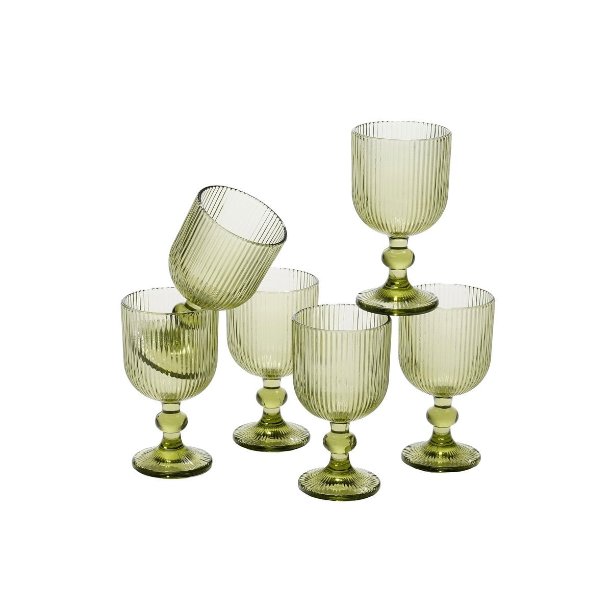 Geribbeld Wijnglas – Lichtgroen Glas (250 ml), set van 6