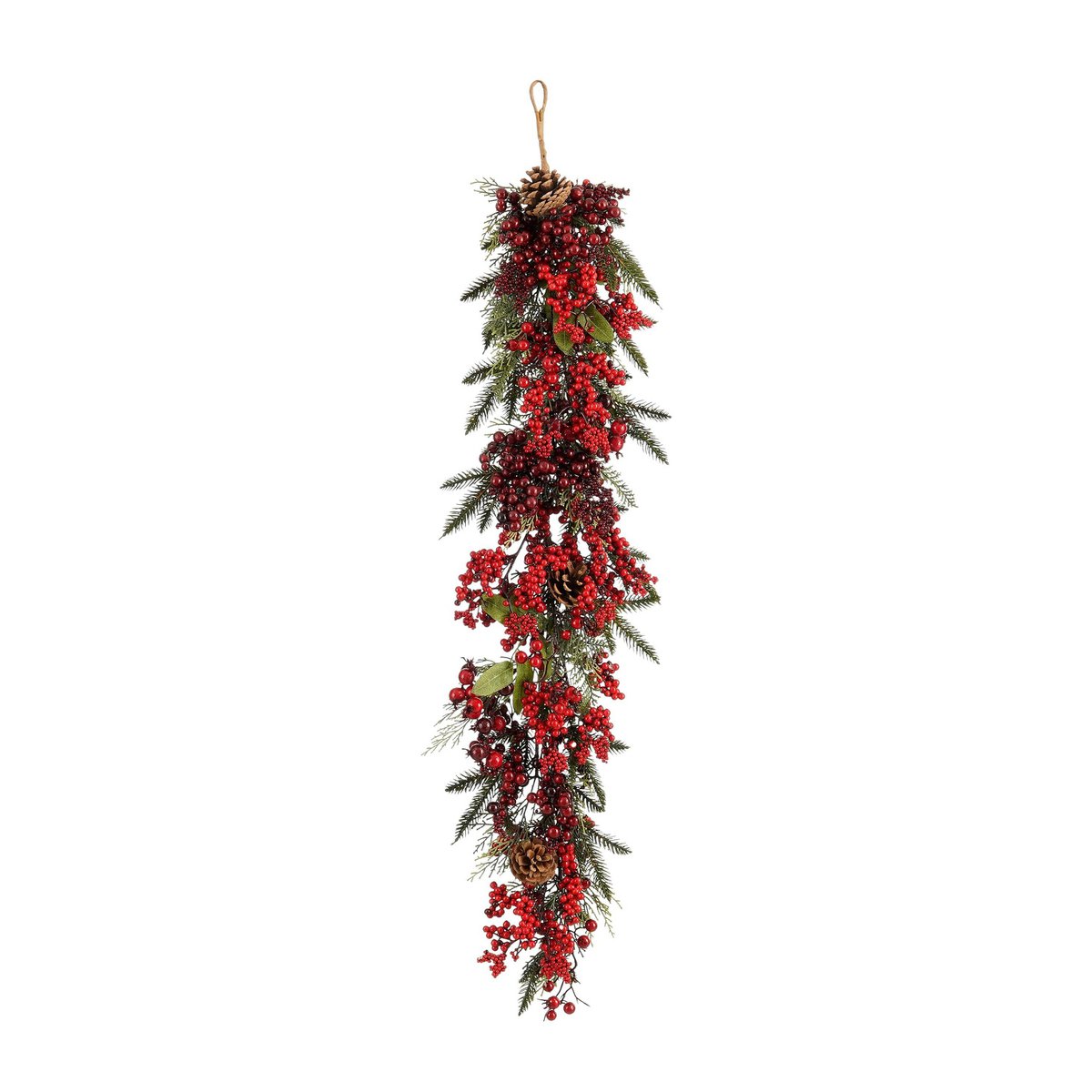 Kerstguirlande met rode bessen en dennenappels, 110 cm