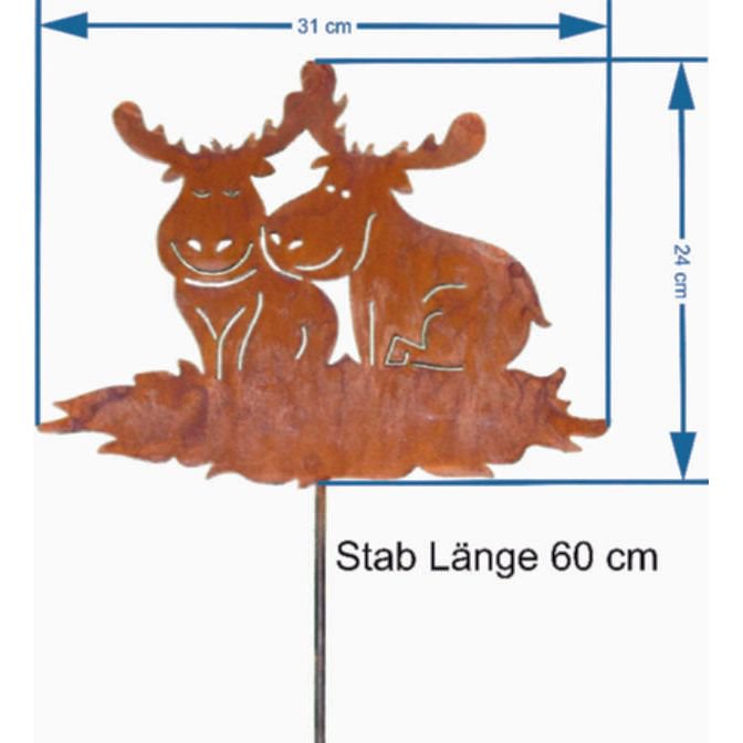 Roestmetalen elandenpaar op tuinsteker, 24 cm