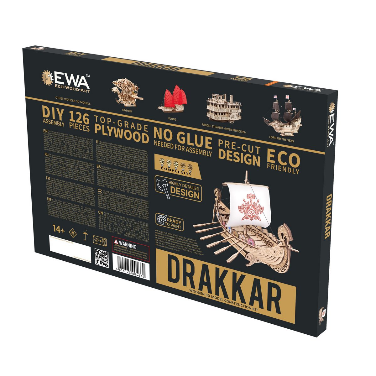 Drakkar Vikingschip houten bouwpakket, 26 × 34 × 21,7 cm