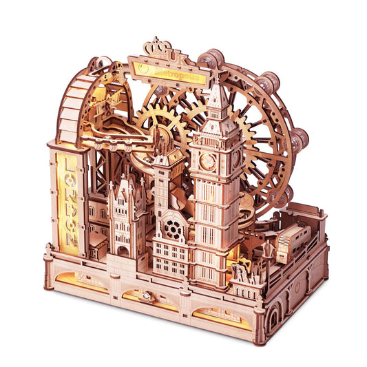 DIY houten knikkerbaan Marble SpacePort, 22,5 x 15,5 x 23,5 cm