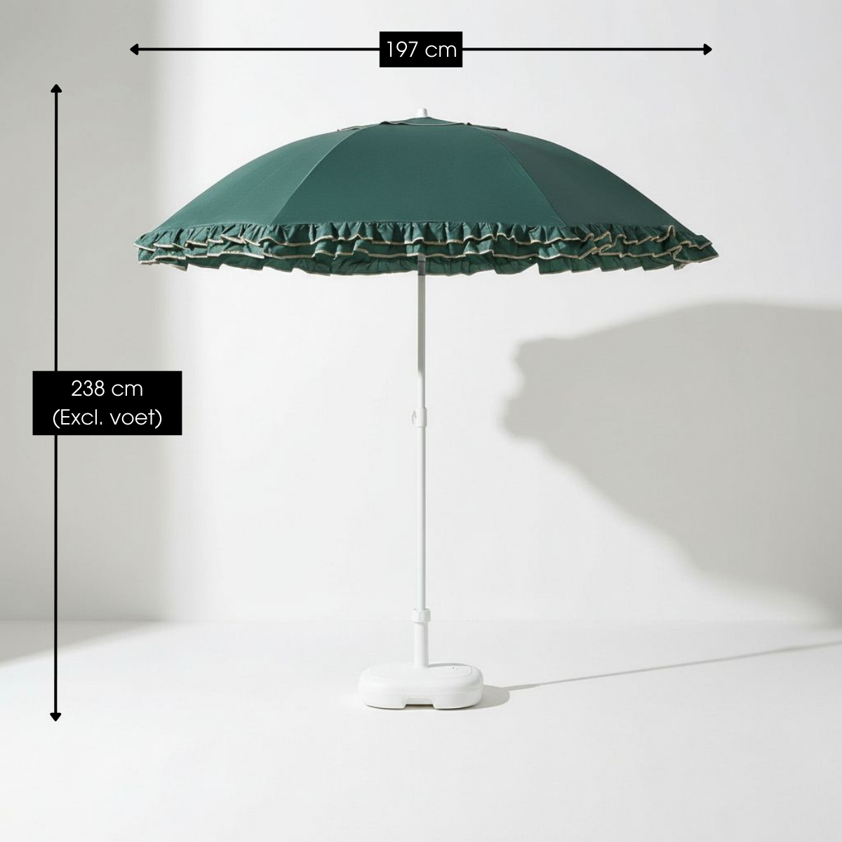 Donkergroene parasol met ruches Ø195 cm
