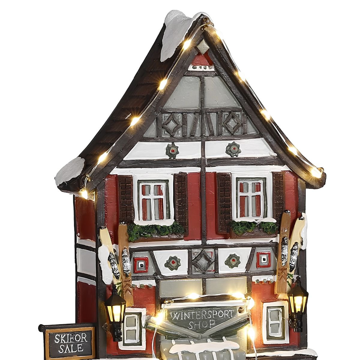Kerstdorp wintersportwinkel met verlichting, 17,5 × 8 × 28 cm