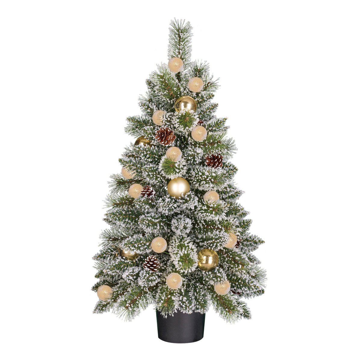 Kaprun frosted kunstkerstboom met LED in goud/groen, 90 cm, Ø 51 cm