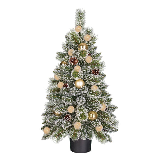 Kaprun frosted kunstkerstboom met LED in goud/groen, 90 cm, Ø 51 cm