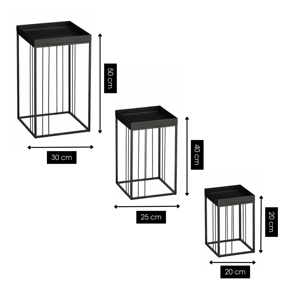Zwarte bijzettafel set Beth compact - 3-delig