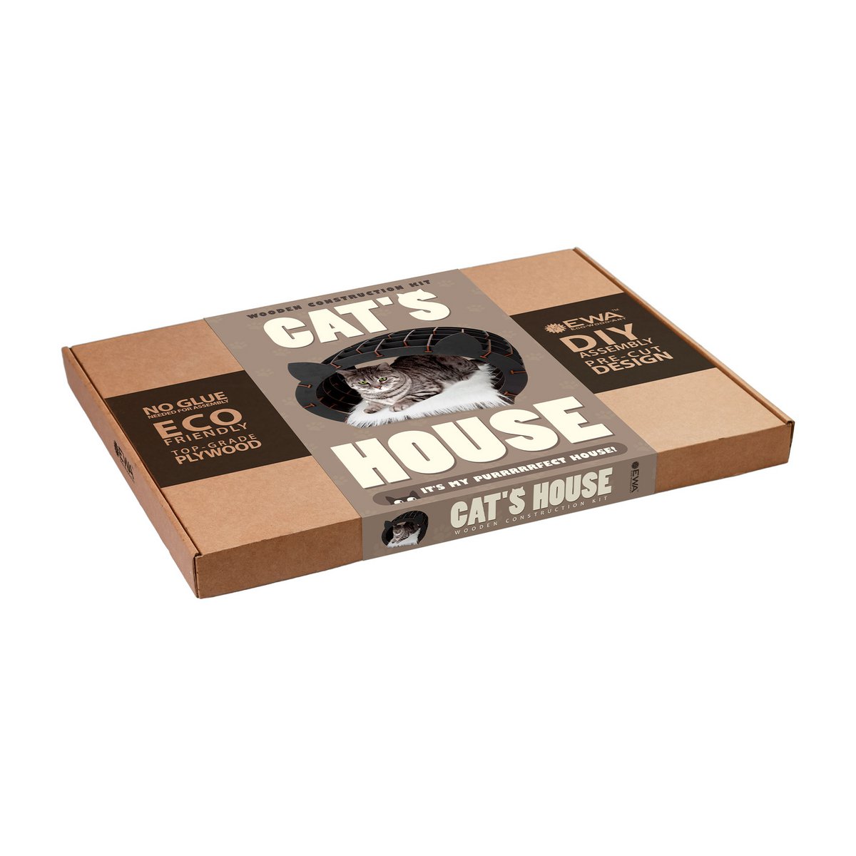 Houten huisje voor katten, 3D bouwpakket