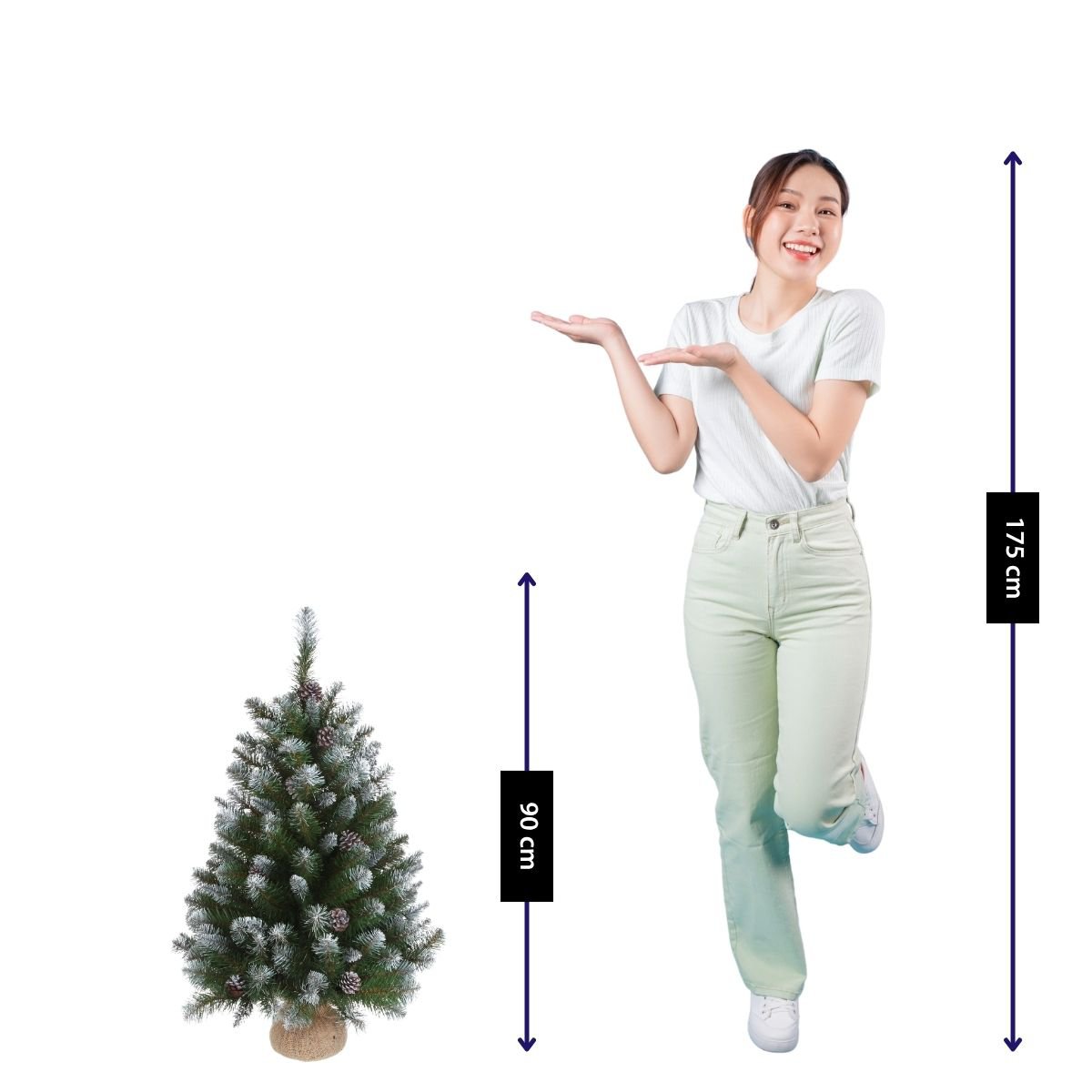 Empress Spruce besneeuwde mini kunstkerstboom met jute voet, 90 cm