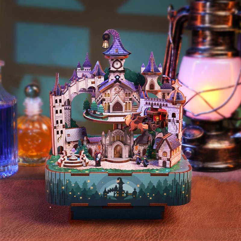 DIY 3D houten muziekdoos Magical Castle 14 x 14 x 18,6 cm