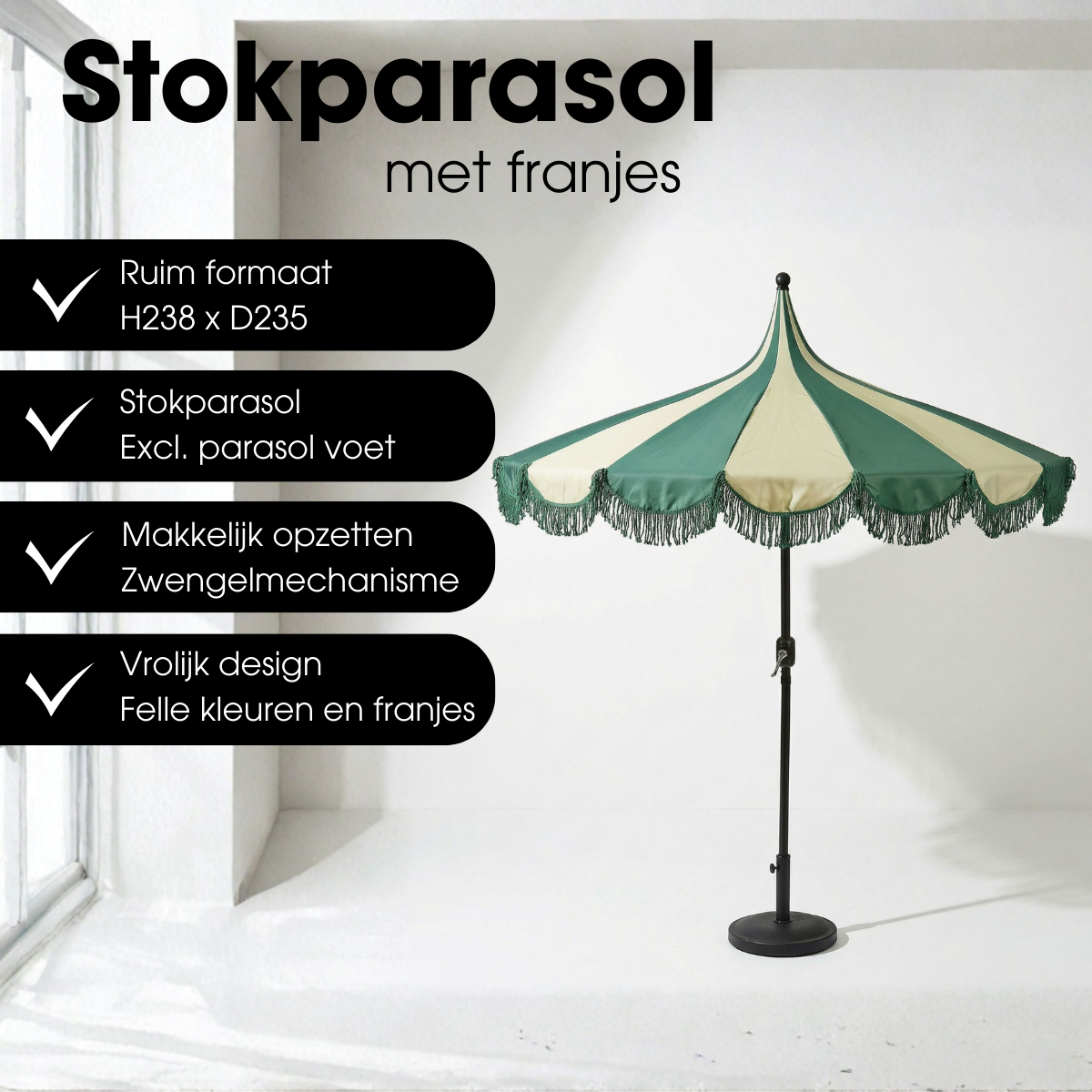 Groene gestreepte parasol Kim Ø235 cm