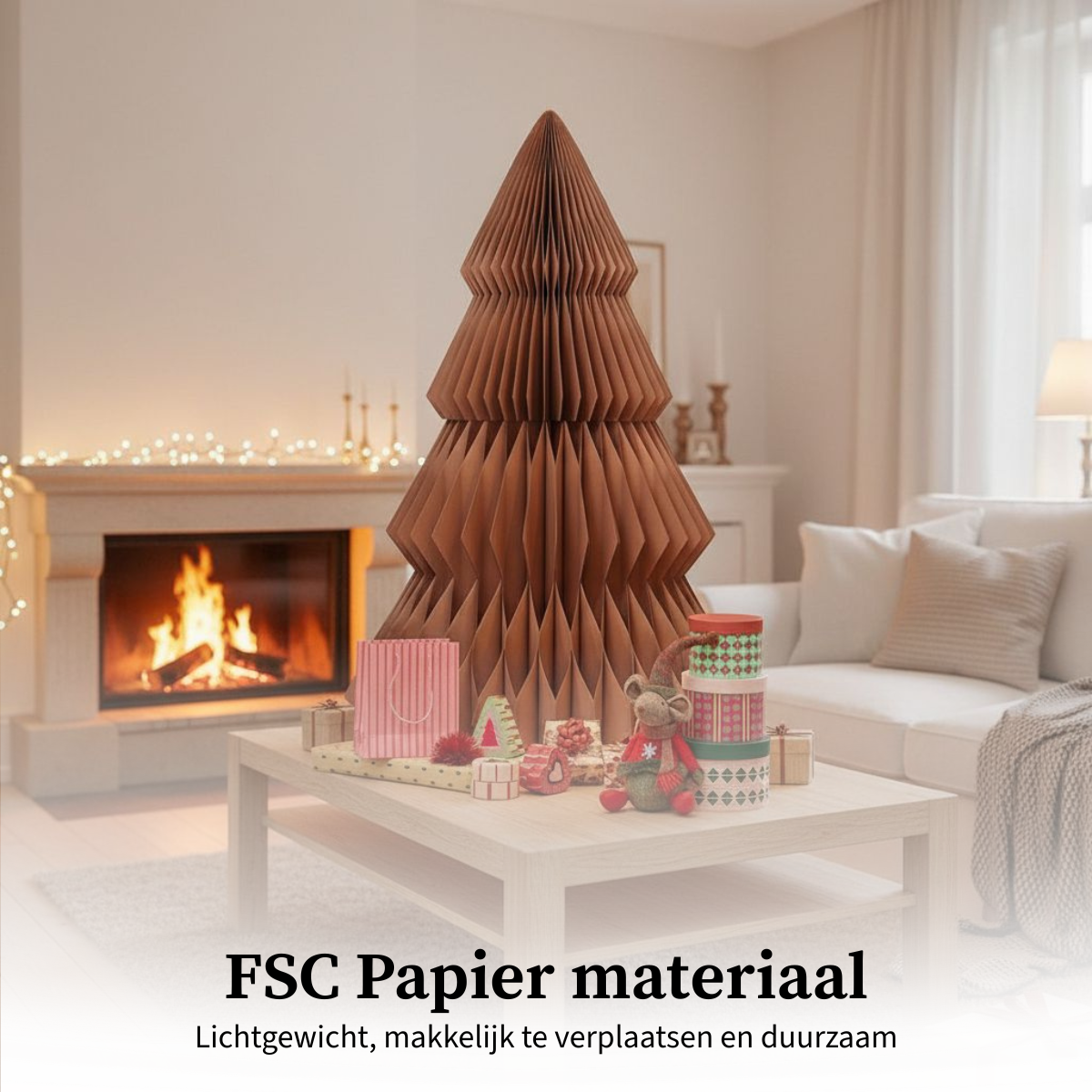 Bruine papieren kerstboom, opvouwbaar, Ø 104 × 152 cm