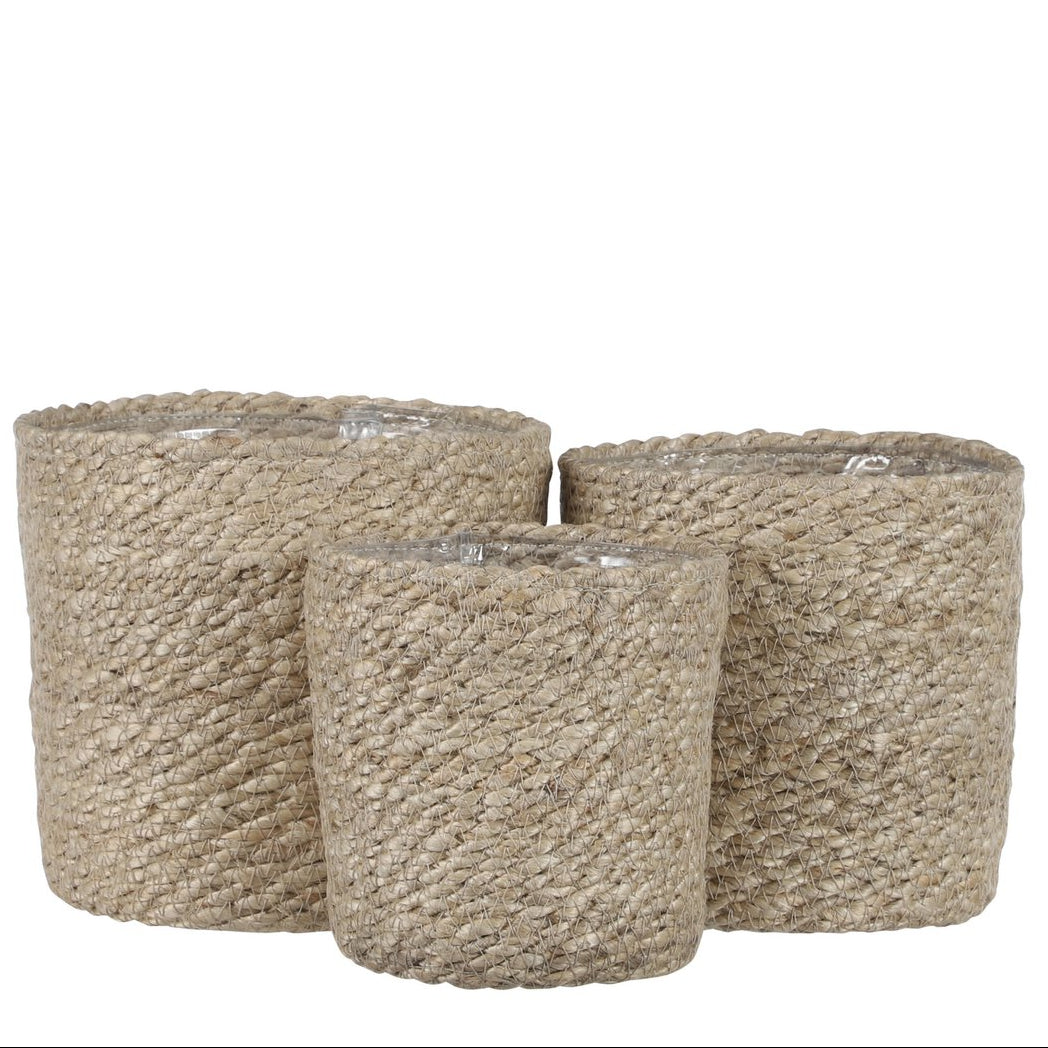 Atlantic plantenmanden, jute, set van 3