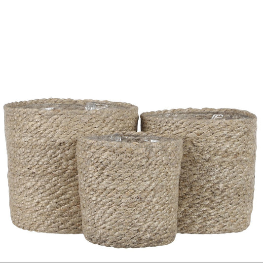 Atlantic plantenmanden, jute, set van 3