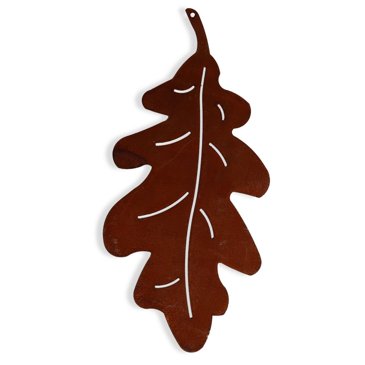 Eikenblad metalen decoratie om op te hangen, roestpatina, 15 × 7 cm