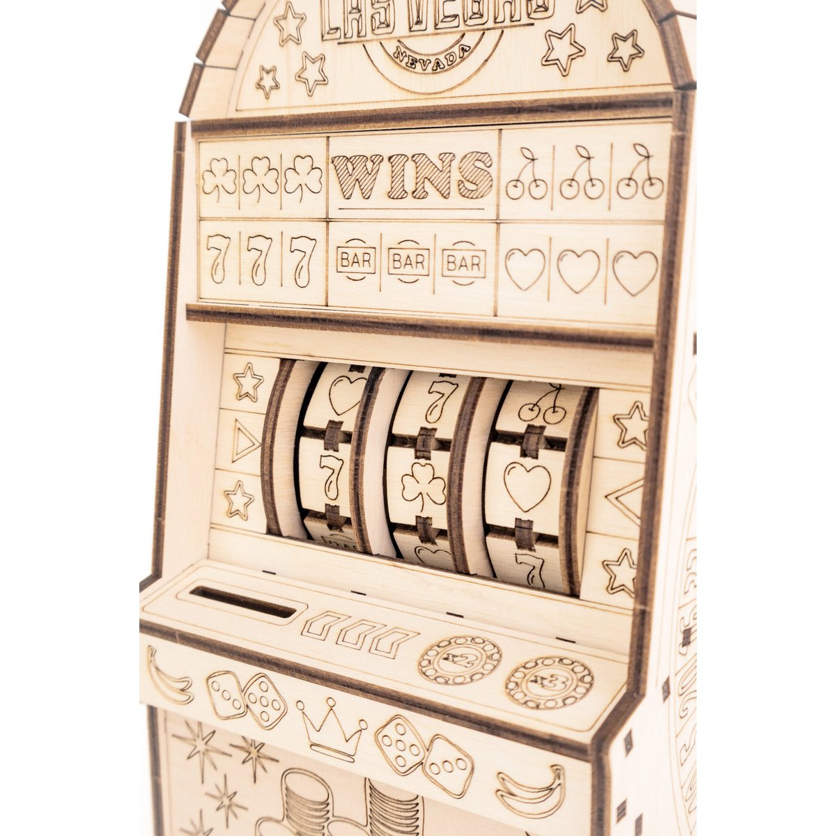 Eenarmige bandiet mechanische houten puzzel, 25,3 × 11,7 × 13,6 cm