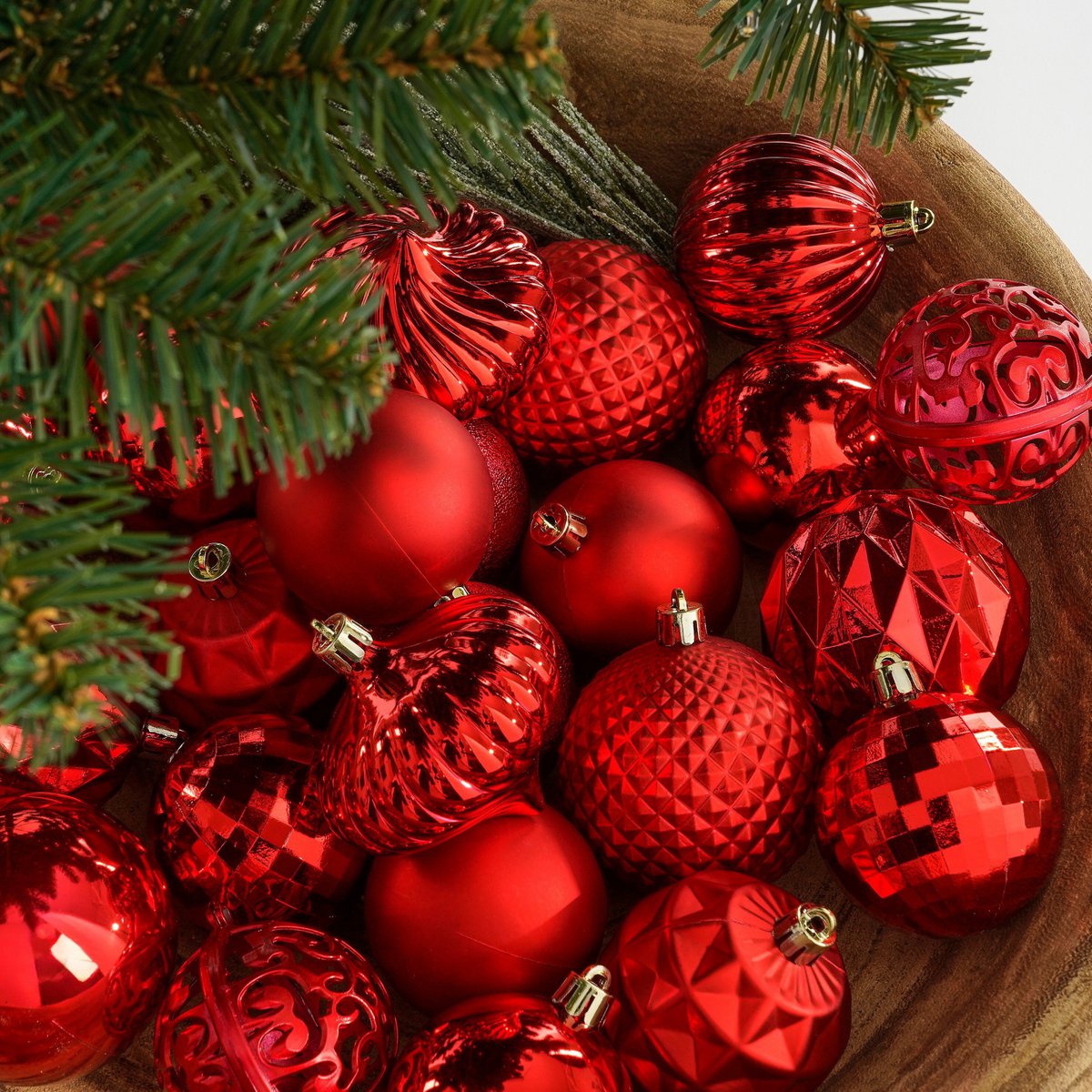 Rode kerstballen set, onbreekbaar, 60 stuks Ø 7 cm