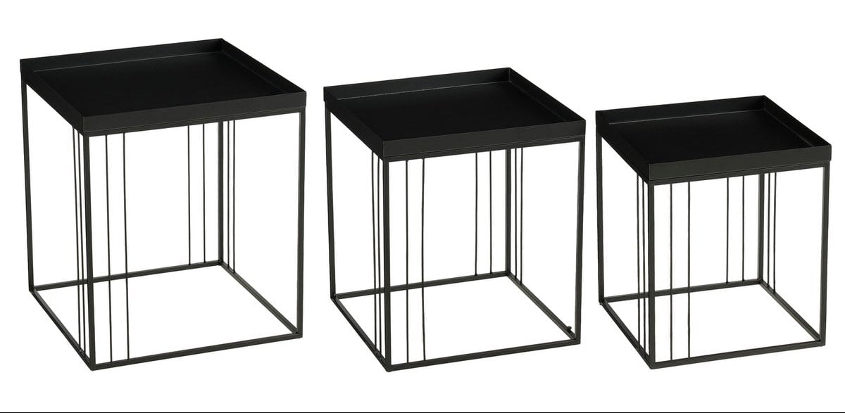 Zwarte bijzettafel set Beth - 3-delig