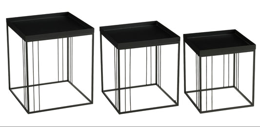 Zwarte bijzettafel set Beth - 3-delig