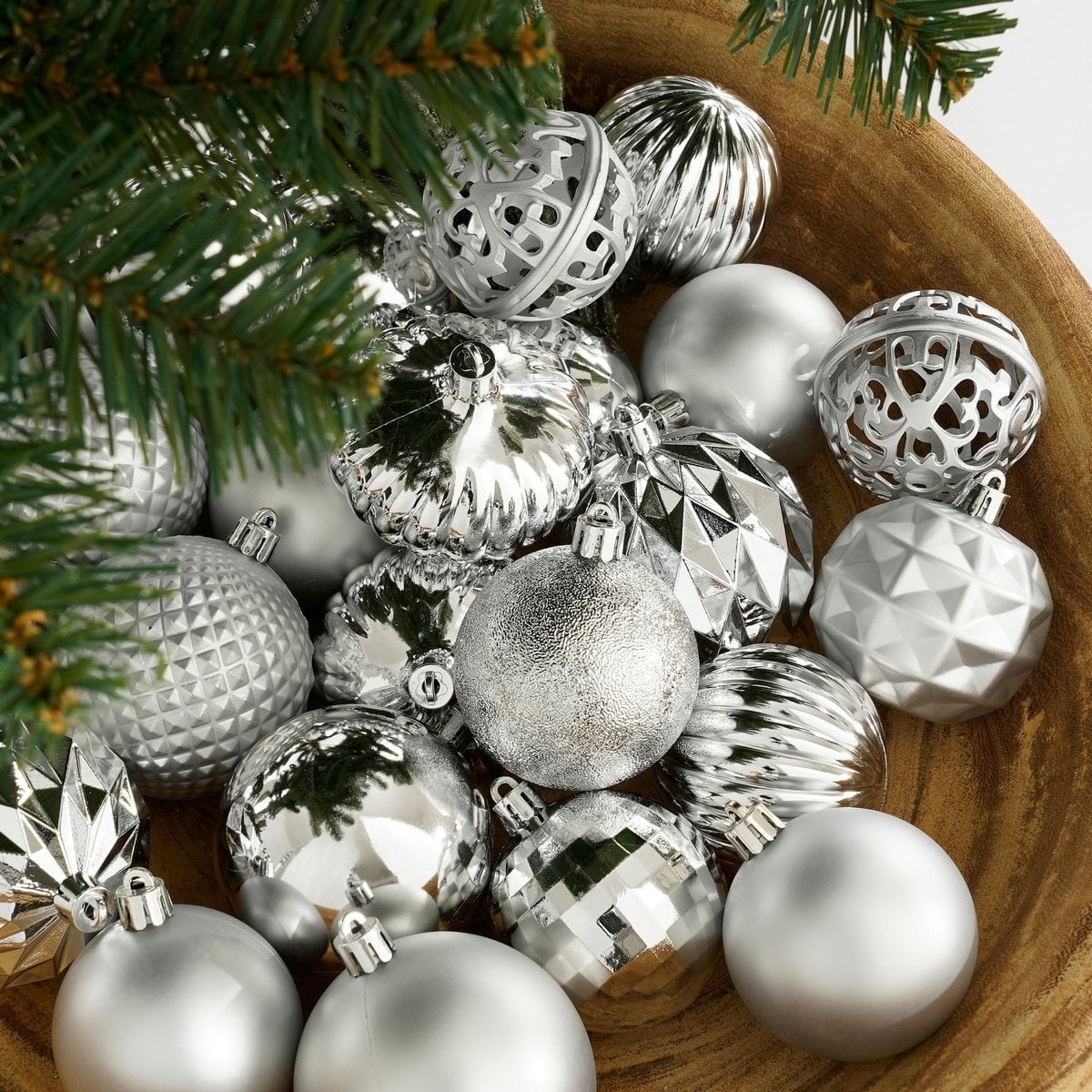 Zilverkleurige kerstballen set, onbreekbaar, 60 stuks Ø 7 cm
